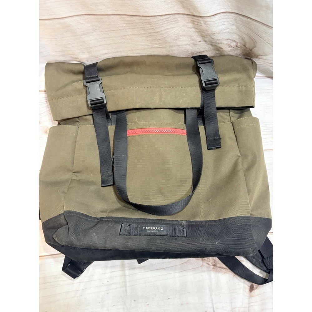 Timbuk2 Olive Green Commuter Backpack Buckle Flap Laptop Travel Bag Pink Zip